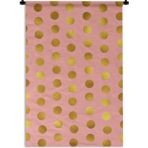 Wandkleed Luxe patroon - Luxe patroon van grote gouden stippen op een roze achtergrond Wandkleed katoen 60x90 cm - Wandtapijt met foto