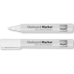 glasboardmarker Sigel 2-3mm ronde punt 2 stuks in etui wit SI-GL715