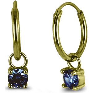Silventi 9SIL-22209 Zilveren Oorringen - Dames - Hangertje - Zirkonia - 4 mm Doorsnee - Blauw - Oorringen - 12,5 x 1,3 mm - Rhodium - Zilver