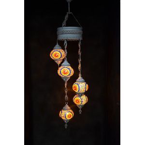 Hanglamp multicolour  glas mozaïek 5 bollen Turkse Oosterse Crèmewit Marokkaanse kroonluchter