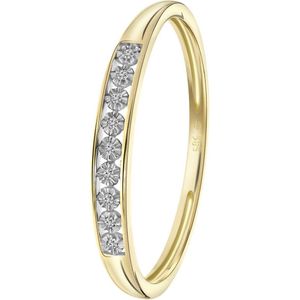 Lucardi Dames Ring met 9 diamanten 0,02ct - Ring - Moederdag Cadeautje - 14 Karaat Goud - Geelgoud