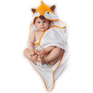 abyhoedje voor meisjes en jongens - Fox Head Hood - Baby badjasje 100% Zacht organisch katoen, Oeko TEX-gecertificeerd, vrij van chemische producten - 70x70 cm Babyhanddoek, 0-12 maanden - Oranje