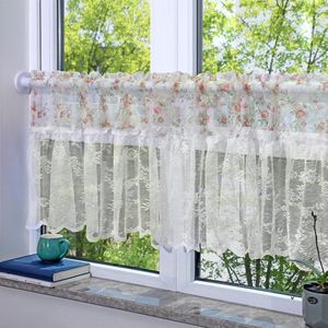 TheLau ® Landelijke Stijl Retro Elegante Vitrage Gordijn Met Kant Bloemmotief Voor Kleine Ramen