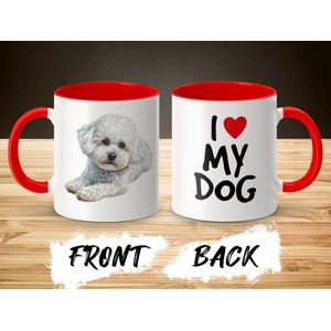 Mok rood/wit Bichon Frise dog - I love my dog / dog lover / dogs - ik hou van mijn hond / hondenliefhebber / honden