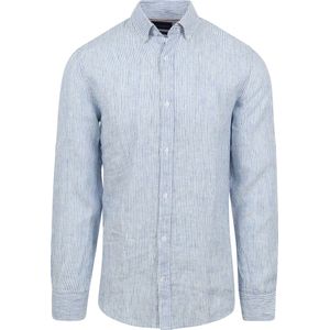 Suitable - Overhemd Linnen Streep Lichtblauw - Heren - Maat L - Regular-fit
