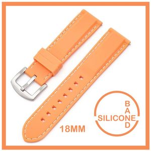 18mm Rubber Siliconen horlogeband kleur Zalm met witte stiksels passend op o.a Casio Seiko Citizen en alle andere merken - 18 mm Bandje  - Horlogebandje horlogeband