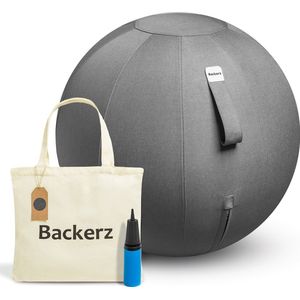 Backerz® Zitbal Kantoor en Thuis 55 CM - Luxe Yoga Bal - Zitballen met Hoes - Ergonomische Bureaustoel Bal - Linnen Donkerblauw