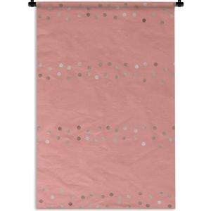 Wandkleed Luxe patroon - Luxe patroon van zilveren stippen op een roze achtergrond Wandkleed katoen 60x90 cm - Wandtapijt met foto