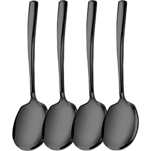Opscheplepel Set - Zwart - Serveerlepel - Groetelepel - Aardappellepel - 21cm - RVS - 4 Stuks