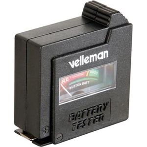 Velleman Batterijtester, analoog, voor standaardbatterijen (AAA, AA, C, D, E-blok 9 V) en knoopcellen, compact, draagbaar
