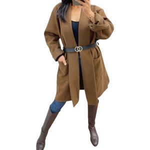 Dilena fashionTrenchcoat lang bruin-zakken-ceintuur