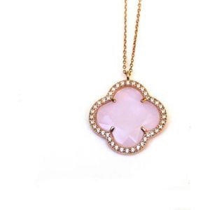 model Fiori gezet collier in zilver roze verguld roze klaver en cubic zirconia