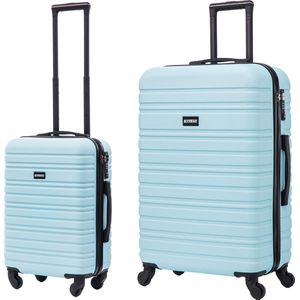 BlockTravel kofferset 2 delig ABS ruimbagage en handbagage 39 en 74 liter - inbouw TSA slot - licht blauw