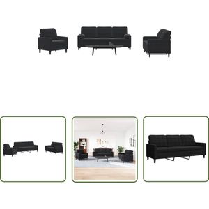 The Living Store 3-delige Loungeset met kussens en bolsters fluweel zwart - Loungeset - Zwarte Bank - Velours Bank - 3 Persoons Bank - Salonset