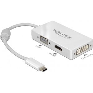 Premium USB-C naar HDMI, DVI en VGA adapter met DP Alt Mode / wit - 0,15 meter