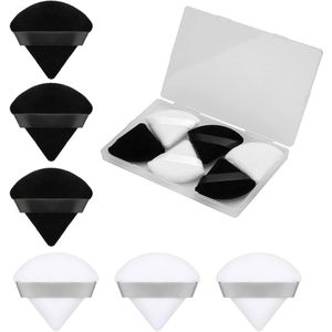 6st 7 cm/2,76 inch Poederdons Poederdonsjes - Met Riem - Poeder Puff - Driehoek Poeder Applicator - Bladerdeeg voor Losse Poeder, Stichting en Crème - Wit Zwart .