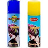 Supporters of Carnaval verkleed feest haarverf/haarspray set in de kleuren blauw/geel 125 ml - Zweden/Oekraine