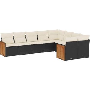 vidaXL 9-delige Loungeset zwart met kussens Loungeset - Tuinset - Buitendiner - Loungehoek - Relaxstoel