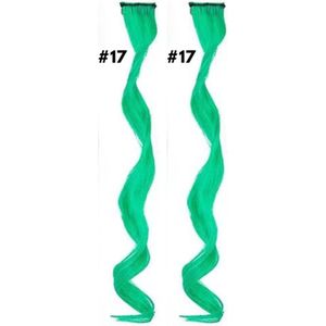 2 x Clip in Hairextension 45cm - Donkergroen - #17 - nephaar - Hair extension | haar extensie- carnaval haar - gekleurde extensions - extensions met clip - Groen
