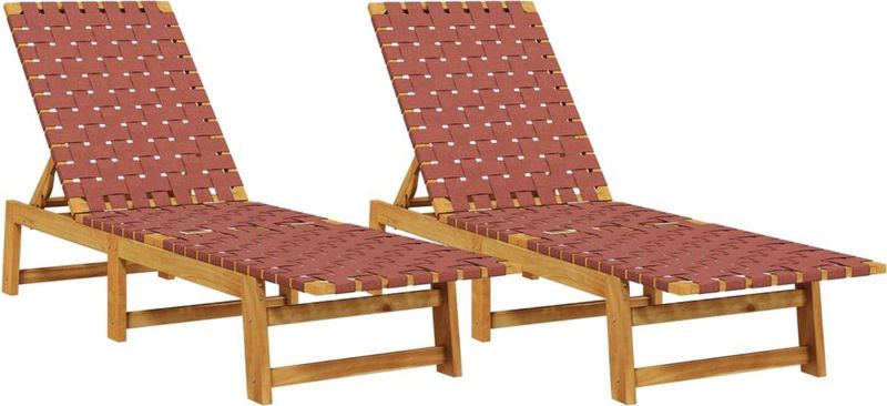 vidaXL - Ligbedden - 2 - st - massief - acaciahout - en - stof - rood