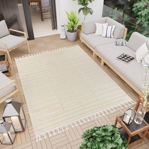 Tapiso Vloerkleed Outdoor Beige Buiten Kwastjes Laagpolig Tapijt Maat- 200x300