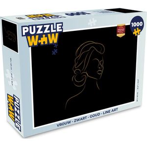 Puzzel Vrouw - Zwart - Goud - Line art - Legpuzzel - Puzzel 1000 stukjes volwassenen