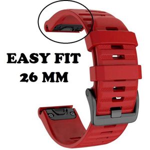 Firsttee - Siliconen Horlogeband - EASY FIT - 26 MM - Voor GARMIN - ROOD - Horlogebandjes - Quick Release - Easy Click - Garmin – Fenix 5X – Fenix 6X - Fenix 3 - Horloge bandje - Golfkleding - Golf accessoires – Cadeau