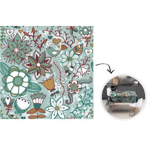 Tafelkleed - Tafellaken - 120x120 cm - Bohemian - Winter - Bloemen - Patroon - Binnen en Buiten
