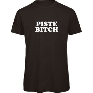 T-shirt zwart M - Piste Bitch - soBAD. | Foute apres ski outfit | kleding | verkleedkleren | wintersport t-shirt | wintersport dames en heren