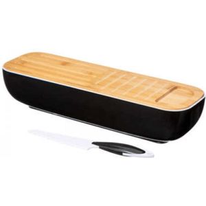 Five® Broodbox bamboe met snijplank en mes  - Zwart - Met deksel