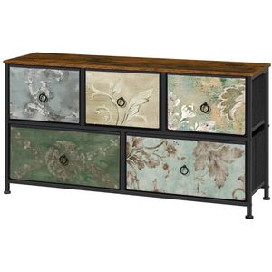 Ladekast met 5 Laden -Dressior - Kast - Voor Woonkamer, Slaapkamer, Keuken of Hal - TV-Kast & Dressoir - Met Stof en Metalen Frame van