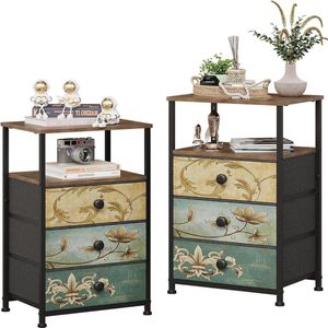 Set van 2 Boheemse commode met laden - multifunctioneel - 2 stuks - wit - staal en hout