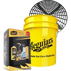 Meguiars essentail 3 kit bestaande uit; Wasemmer 19 ltr, Grit guard grit, Wash&Wax, Quick Wax, Clarity Glass Cleaner, Supreme Shine Microfiber doek