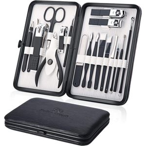 Manicure Set 18 stks Professionele Nail Clippers Kit Pedicure Care Gereedschap - RVS Men Grooming Kit voor Reizen & Thuis (Zwart)