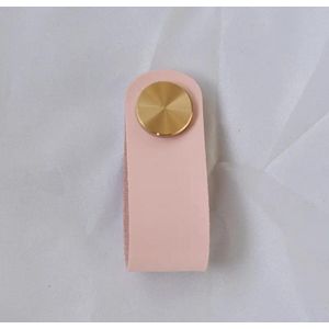 2 Stuks | Leren handgreep | Leren knop | Licht roze | Goud | Baby Roze | Kast knop | Deurknop | Lus | 6,5 cm | Trekken | Greep | Kunstleer | Pax kast