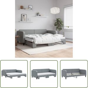 The Living Store Slaapbank onderschuifbed en matrassen 90x190 cm stof lichtgrijs - Slaapbank - Sofa Bed - Tweepersoonsbed - Boxspring - Meubels