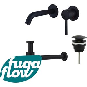 FugaFlow Eccelente Sobrado Badkamer Slim Wastafelkraanset - inbouw wastafelkraan - klikwaste plug - design sifon - Mat zwart