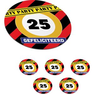 Onderzetters voor glazen - Rond - Verjaardag - 25 Jaar - Verkeersbord - 10x10 cm - Glasonderzetters - 6 stuks