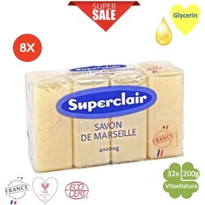 Marseille zeep glycerine zeep stukken 32x200g. Superclair VOORDEEL pakket.
