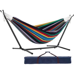 Tweepersoons katoenen hangmat met standaard, 250 cm, watermeloen kleur - Inclusief draagtas en eenvoudige montage