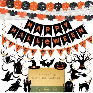 Timé - Halloween Decoratie - Halloween Versiering - Skelleten, Pompoenen, Vleermuizen - 17 Stuks