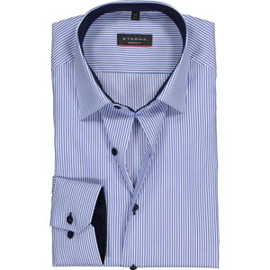 ETERNA modern fit overhemd - twill heren overhemd - blauw met wit gestreept (blauw contrast) - Strijkvrij - Boordmaat: 48