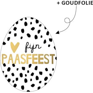 Paas Sticker - Sluitsticker - Sluitzegel Fijn Paasfeest - Happy Easter - Ei vorm - Goud hart / hartje - Goudfolie - Zwart - Wit - Polkadot dots | Fijne Paasdagen | Envelop stickers | Cadeau - Gift - Cadeauzakje - Traktatie | Chique inpakken