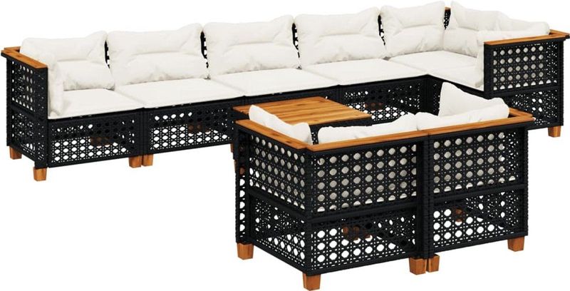 vidaXL - 9-delige - Loungeset - met - kussens - poly - rattan - zwart