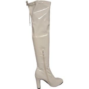 LUCKYSHOES-OVERKNIE LAARS-LAKLEER-WHITE-8 CM HAK-38