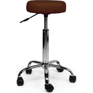 Tabouret Bruin Standaard - Zithoogte 50/68cm - kruk op wielen - krukje - werkkruk - zadelkruk - bureaukruk - kapperskruk - verstelbaar - draaikruk - tabouret - zadelkruk met rugleuning - tot 160kg