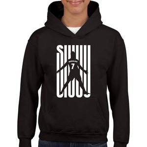 SIUUU uniseks hoodie - Zwart met wit - 3x XL - XXXL - Lange mouwen - Met capuchon en steekzakken - Normale Pasvorm - Cristiano Ronaldo - CR7 - Voetbal - Juichen - Voor jongens en meisjes - Kwoots - Cadeau - Trui | Sweater