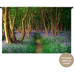 Wandkleed Bospaden - Een bos met gekleurde bloemen Wandkleed katoen 180x120 cm - Wandtapijt met foto XXL / Groot formaat!