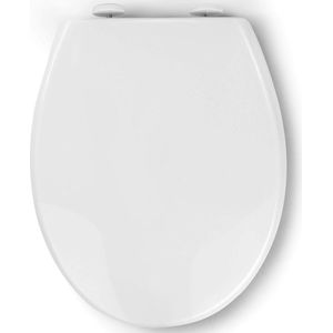 Toiletdeksel, wc-bril met softclosemechanisme, Quick-Release-functie voor eenvoudige reiniging, O-vorm, wit, toiletbril met verstelbare scharnieren, kunststof versie