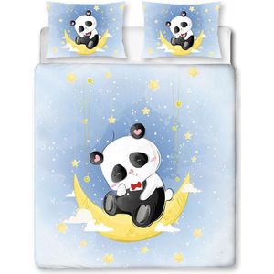 Meisjesbeddengoed 200 x 200 cm kinderen jongensbeddengoedset inclusief 2 kussenslopen 80 x 80 cm 3D Kawaii dier Panda Moon ultrafijne vezel blauw 3 stuks